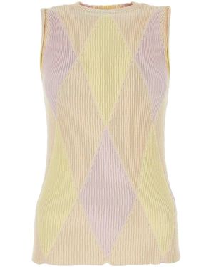 Burberry Embroidered Cotton Blend Top - Natural