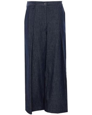 Brunello Cucinelli A Line Pleated Denim Effect Pants With Shiny Loop - Blue