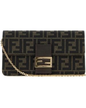 Fendi Embroidered Jacquard Tube Wallet - Black