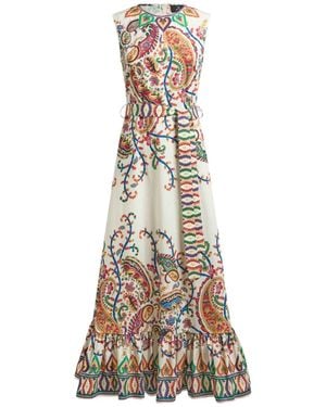 Etro Long Cotton Dress With Floral Paisley Print - Natural