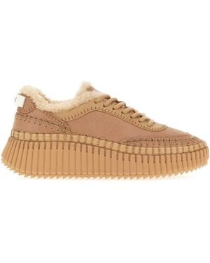 Chloé Antiqued Leather Nama Sneakers - Pink