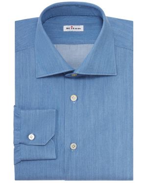 Kiton Classic Denim-Effect Cotton Shirt - Blue