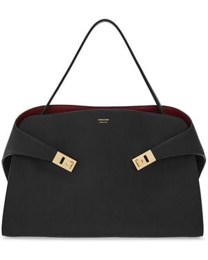 Ferragamo Hug Medium Leather Shoulder Bag - Black