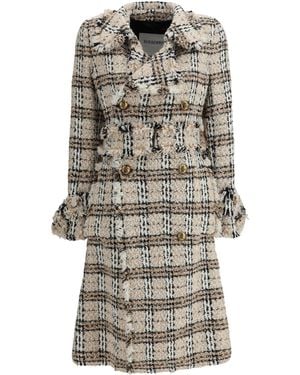 Burberry Check Bouclã Coat - Gray