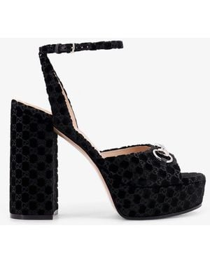 Gucci Wedge Suede Sandals - White