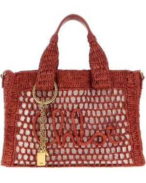 Chloé Raffia Summer Banana Shopping Bag - Red