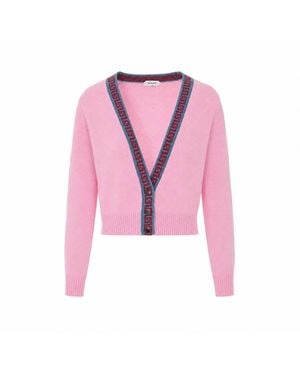 Versace Knit Cardigan With Contrasting Greca Motif - Pink