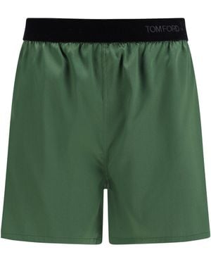Tom Ford Stretch Silk Satin Pj Shorts - Green