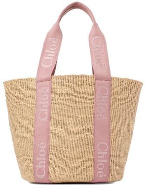 Chloé Chloé Woody Large Rafia Basket Bag - White