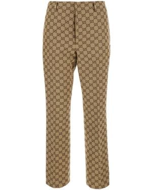 Gucci Pants With Gg All-Over Motif - Natural