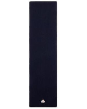 Moncler Wool Scarf With Logo - Blue