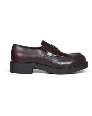 Prada Calzature Nappa Leather Chocolate Loafers - White