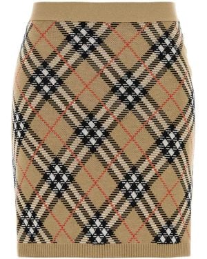 Burberry Embroidered Wool Blend Mini Skirt - Natural
