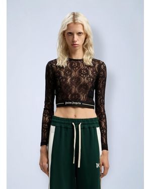 Palm Angels Classic Logo Lace Top - White