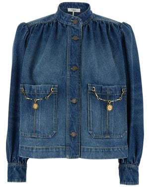 Chloé Embellished Organic Denim Jacket - Blue