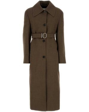 Jil Sander Embroidered Wool Blend Coat - Brown