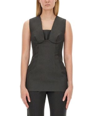 Sportmax Structured Sleeveless Top With Deep Square Neckline - Black
