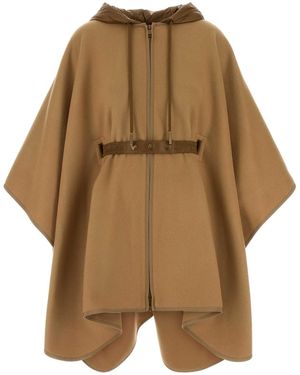 Moncler Camel Wool Blend Cape - Natural