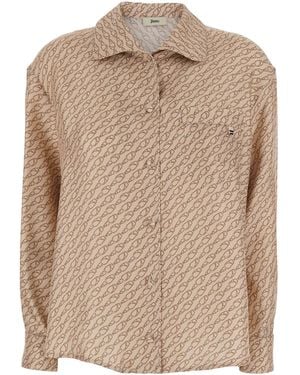 Herno Silk Shirt With All-Over Print And Wide Collar - Natural