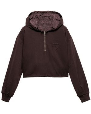 Prada Cotton And Re-Nylon Hoodie - Brown