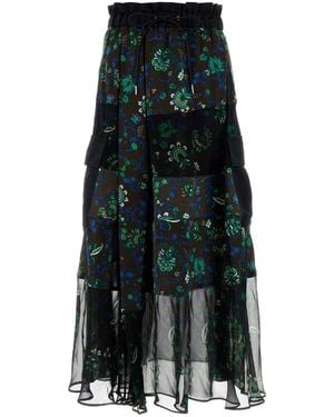 Sacai Printed Crepe Skirt - Black