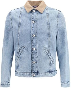 Brunello Cucinelli Denim Jacket With Suede Collar - Blue