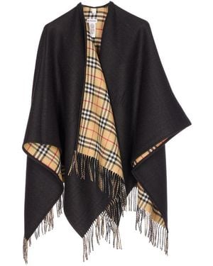 Burberry Reversible Check Wool Cape - Black