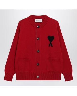Ami Paris Ruby Ami De Coeur Merino Wool Cardigan - Red