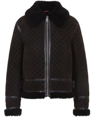 Gucci Guggi Gg Shearling Jacket - Black