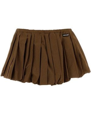 Miu Miu Embroidered Cotton Mini Skirt - Brown