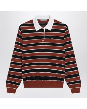 Prada Rust/ Striped Silk Polo - Red
