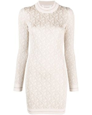 Palm Angels Short Dress With Jacquard Monogram - Natural