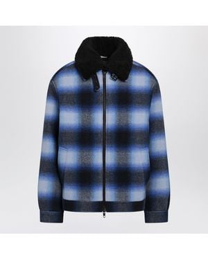 Balenciaga Plaid Wool Flannel Bomber Jacket - Blue