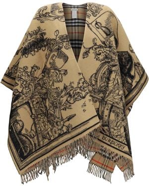 Burberry Wool Knight-Motif Cape - Natural