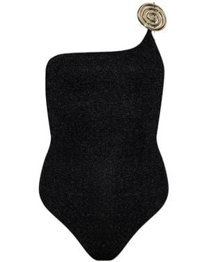 Oséree Spiral One-Shoulder Swimsuit - Black