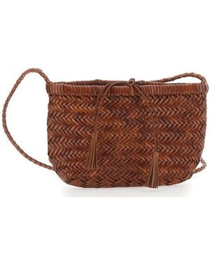 Dragon Diffusion 'Minsu' Crossbody Bag With Strap And Woven Motif - Brown