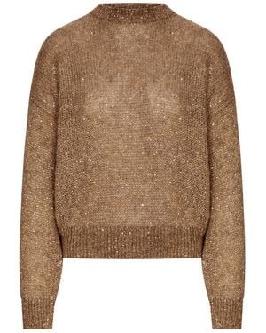 Brunello Cucinelli Lurex Yarn Sweater With Sequins - Brown