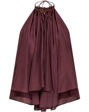 Zimmermann Merlot Silk Habotai Aster Gathered Beaded Top - Purple