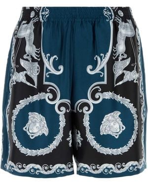Versace Shorts Mythic Baroque Print Silk Twill - Blue