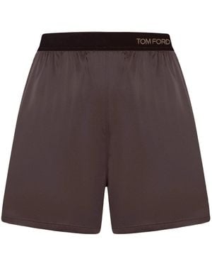 Tom Ford Logo-Waistband Silk Shorts - Purple