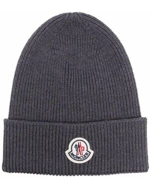 Moncler Ribbed Virgin Wool Beanie - Gray
