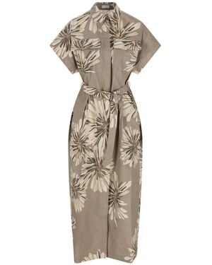 Brunello Cucinelli Printed Cotton Dress - Natural