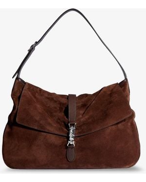 Gucci Jackie Flap Suede Shoulder Bag - Brown