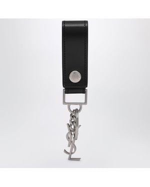 Saint Laurent Leather Cassandre Key Ring - Black