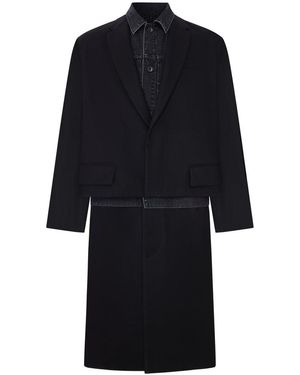 Sacai Paneled Coat With Denim Insert - Black