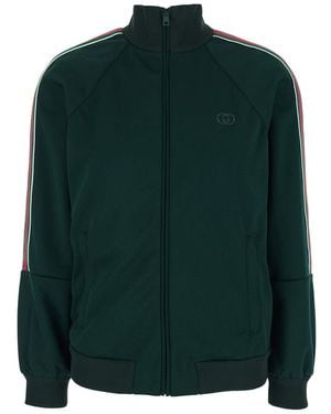 Gucci Sweatshirt With Gg Embroidery On The Front And Web Motif On The Sleeves - Green