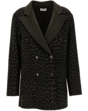 P.A.R.O.S.H. Animal Print Double-Breasted Blazer - Black