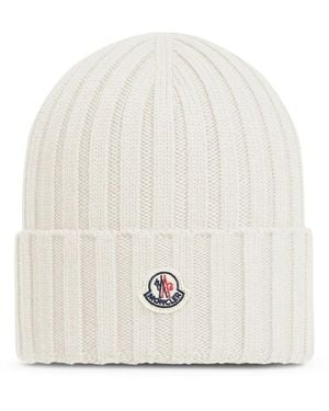 Moncler Logo-Embroidered Wool Beanie - White