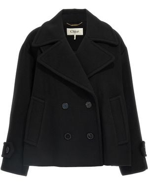 Chloé Double Breasted Wool Coat - Black
