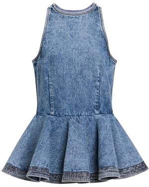 Alaïa Denim Peplum Top - Blue